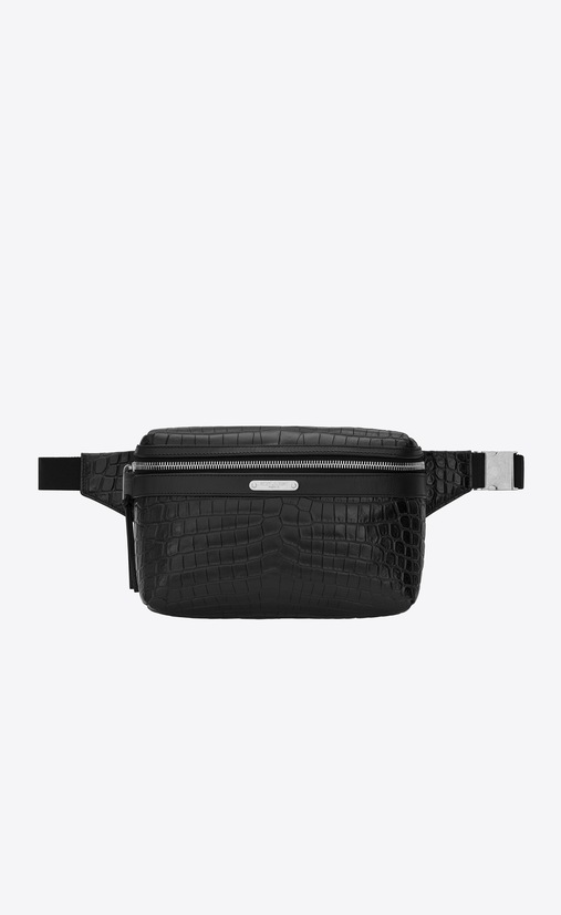 City Gürteltasche aus schwarzem Leder mit Krokodillederprägung